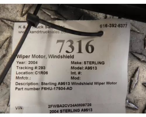 STERLING A9513 Wiper Motor, Windshield