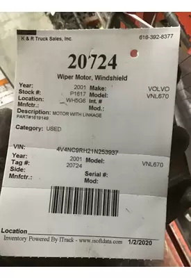 VOLVO VNL670 Wiper Motor, Windshield