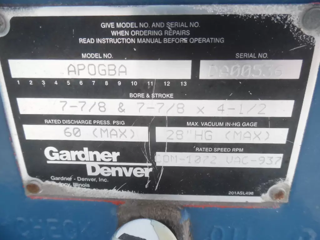 GARDNER DENVER ALL AIR BLOWER - VACUUM PUMP OEM# APOGBA in GARDNER DENVER ALL AIR BLOWER - VACUUM PUMP OEM# APOGBA in