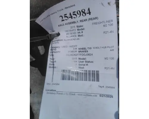 ALLIANCE R21-4N AXLE ASSEMBLY, REAR (REAR)