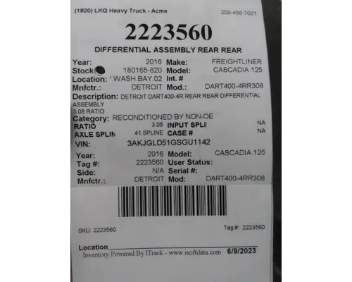 ALLIANCE RT40-4NR308 DIFFERENTIAL ASSEMBLY REAR REAR