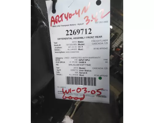ALLIANCE RT40-4NR342 DIFFERENTIAL ASSEMBLY FRONT REAR