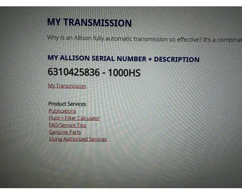 Transmission Assembly ALLISON 1000 SERIES Dutchers Inc   Heavy Truck Div  Ny