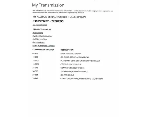 Transmission Assembly Allison 2200 Casey's Truck Salvage World
