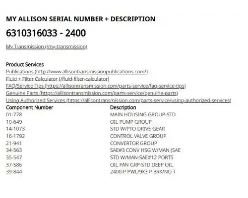 Transmission Assembly Allison 2400 SERIES Casey's Truck Salvage World