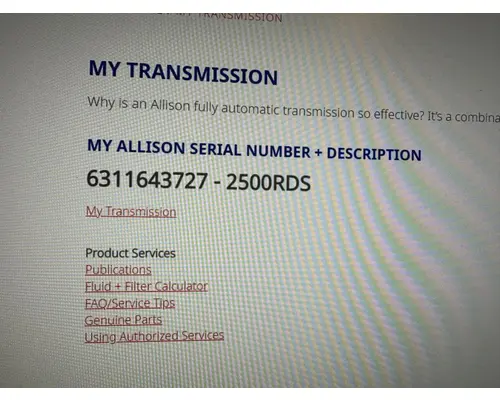 Transmission Assembly ALLISON 2500RDS Dutchers Inc   Heavy Truck Div  Ny