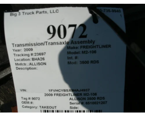 Transmission Assembly ALLISON 3500 RDS Big 3 Truck Parts, LLC