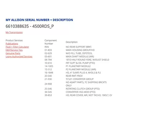 Transmission Assembly ALLISON 4500RDS CA Truck Parts