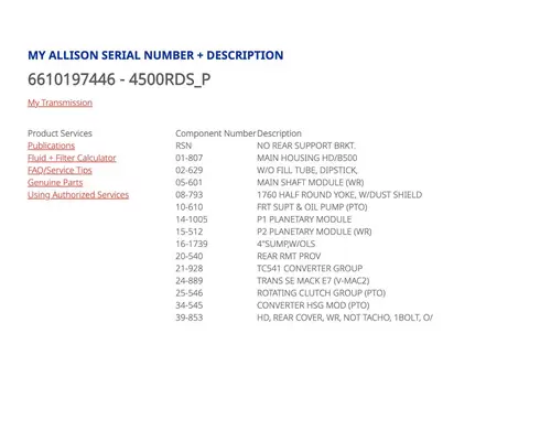 Transmission Assembly ALLISON 4500RDS CA Truck Parts