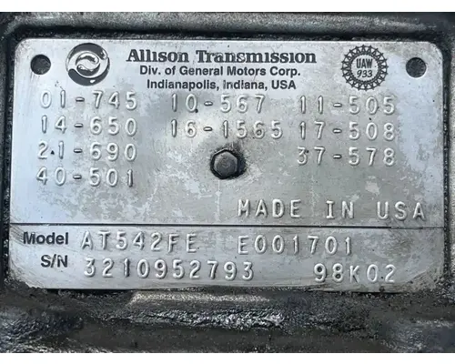 Transmission Assembly Allison AT542 Complete Recycling Group LLC