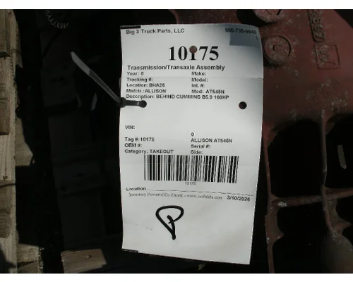 Transmission Assembly ALLISON AT545N Big 3 Truck Parts, LLC