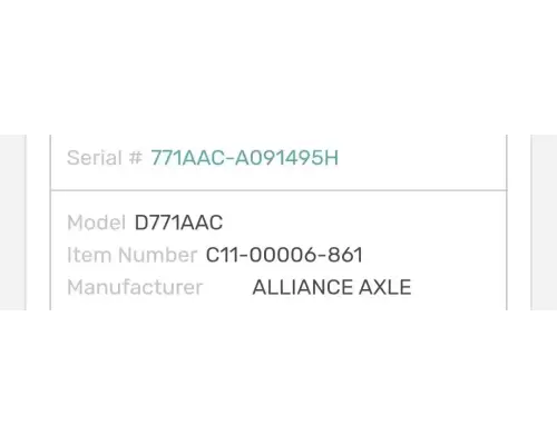 Axle Alliance Other Axle Assembly, Rear (Front)