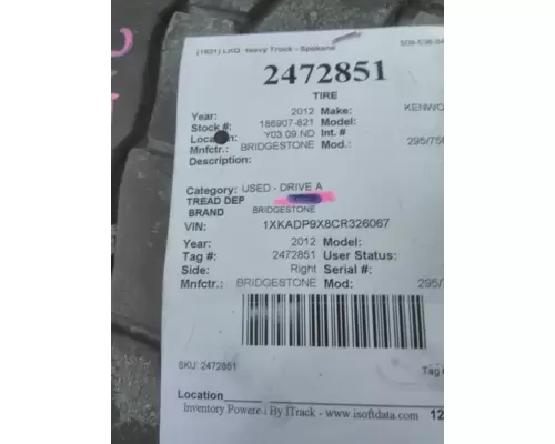 BRIDGESTONE 295/75R22.5 TIRE