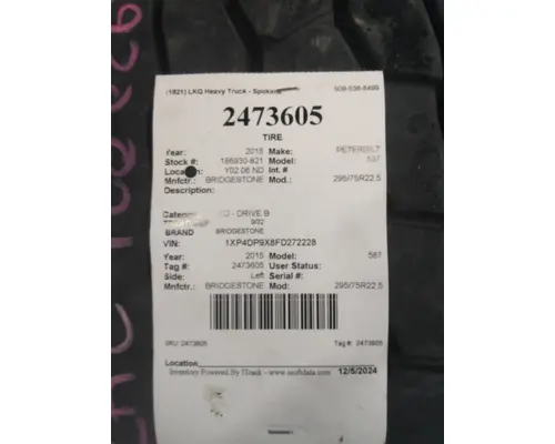 BRIDGESTONE 295/75R22.5 TIRE