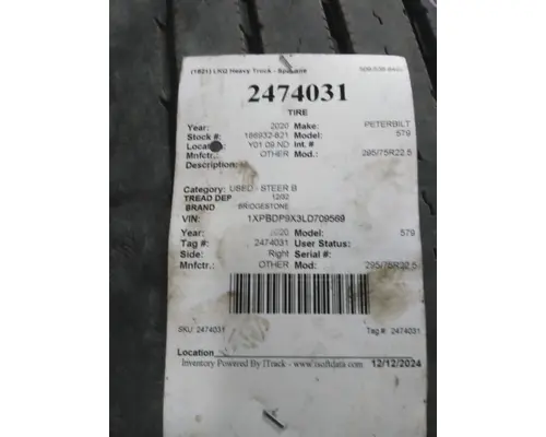 BRIDGESTONE 295/75R22.5 TIRE