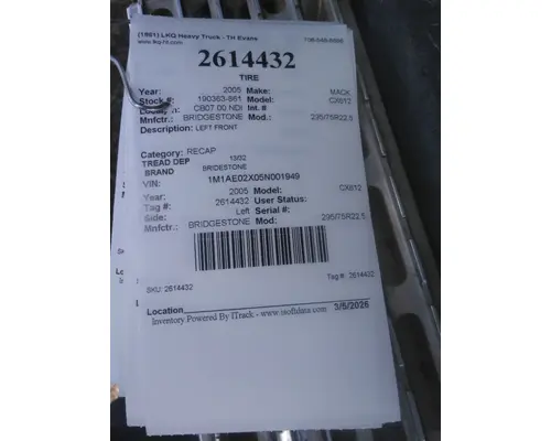 BRIDGESTONE 295/75R22.5 TIRE