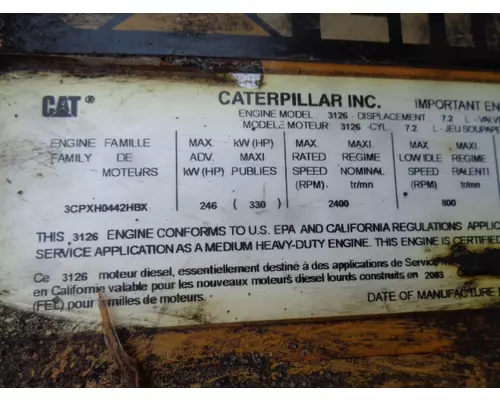 CAT 3126E 249HP AND BELOW ENGINE ASSEMBLY