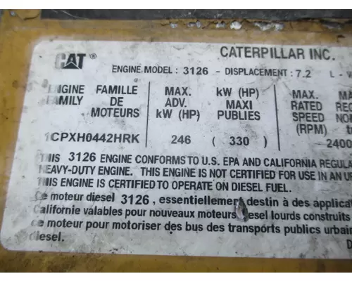 CAT 3126E 250HP AND ABOVE ENGINE ASSEMBLY