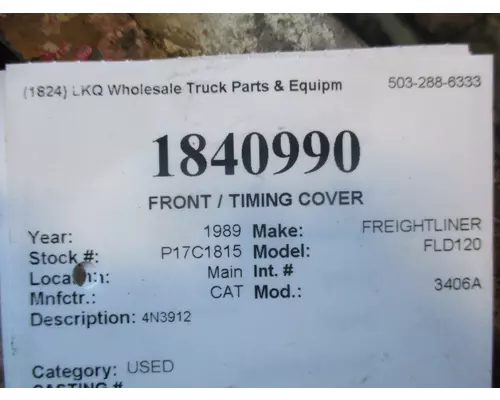 CAT 3406A FRONTTIMING COVER