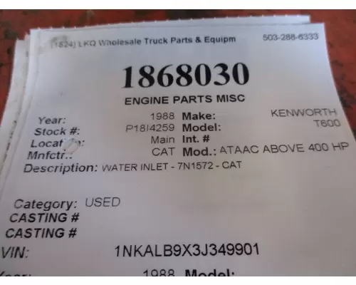 CAT 3406B-ATAAC ABOVE 400 HP ENGINE PART MISC