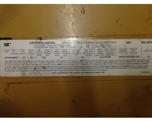 CAT C12 Engine Misc. Parts