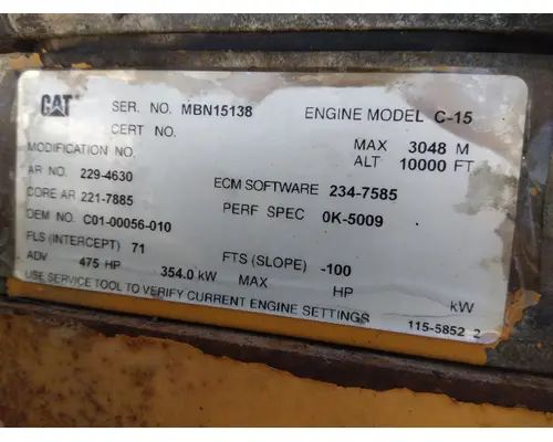 CAT C15 (SINGLE TURBO - EPA98) ENGINE ASSEMBLY