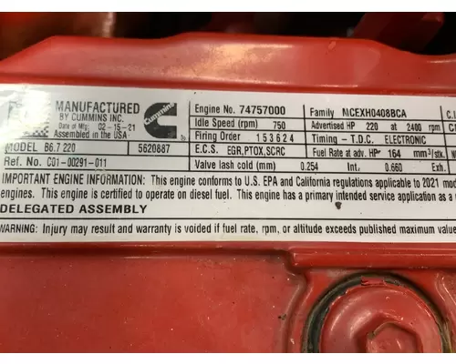 CUMMINS B6.7 Engine Assembly