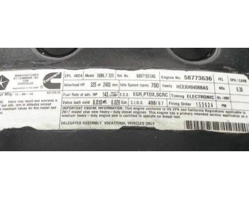 CUMMINS ISB 4824 ENGINE ASSEMBLY