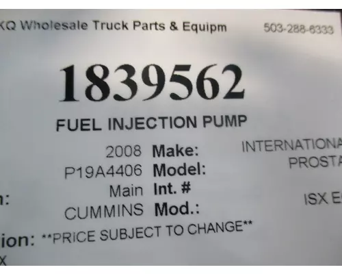 CUMMINS ISX EGR FUEL INJECTION PUMP