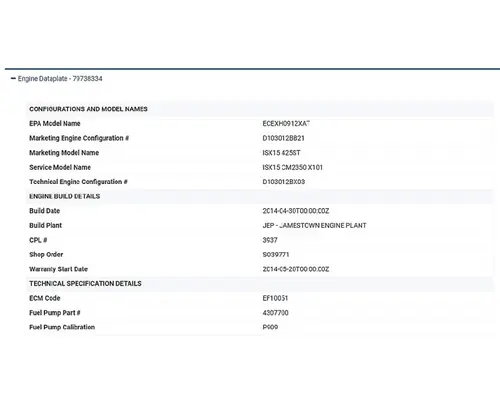 CUMMINS ISX15 ENGINE ASSEMBLY