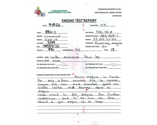 CUMMINS ISX15 Engine Assembly