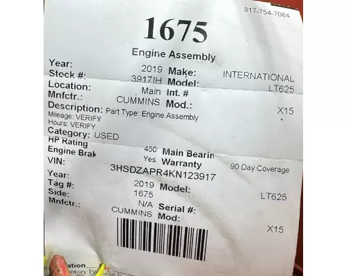 CUMMINS X15 Engine Assembly