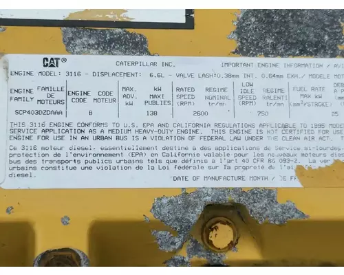 Caterpillar 3116 Engine Assembly