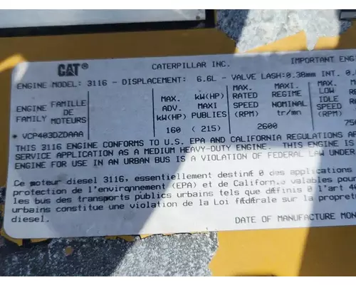 Caterpillar 3116 Engine Assembly