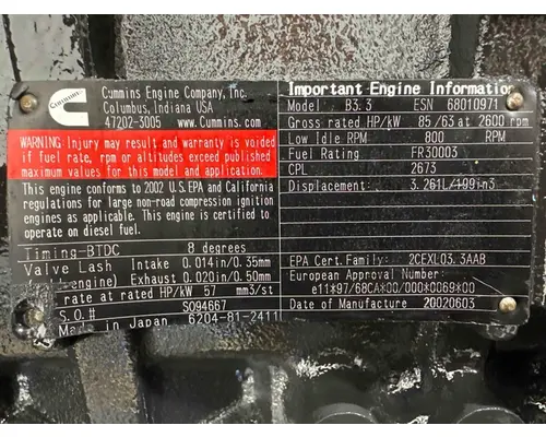 Cummins B3.3T Engine Assembly