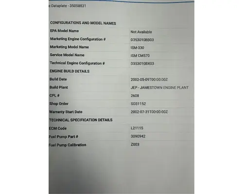 Cummins M11 / ISM 10.8 Engine Assembly