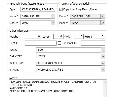 DANA-IHC 70HD AXLE ASSEMBLY, REAR (REAR)