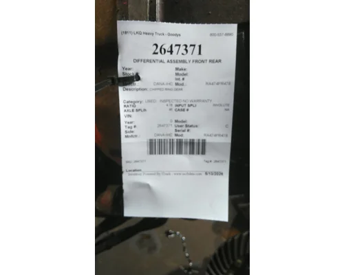 DANA-IHC RA474FR478 DIFFERENTIAL ASSEMBLY FRONT REAR