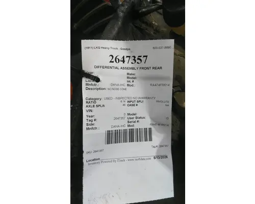 DANA-IHC RA474FR614 DIFFERENTIAL ASSEMBLY FRONT REAR