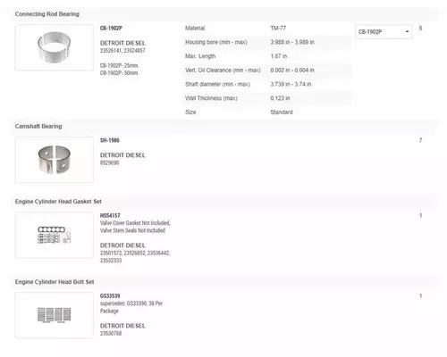 DETROIT DIESEL Series 60 12.7L Engine Overhaul Kit