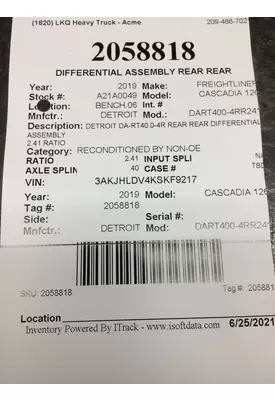 DETROIT DART400-4RR241 DIFFERENTIAL ASSEMBLY REAR REAR