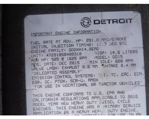 DETROIT DD15 (472901) ENGINE ASSEMBLY