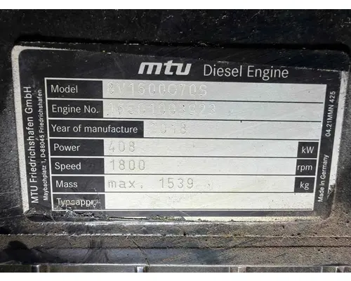 Detroit MTU 8V16006705 Engine Assembly