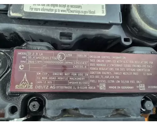 Deutz TD2.9 L4 Engine Assembly