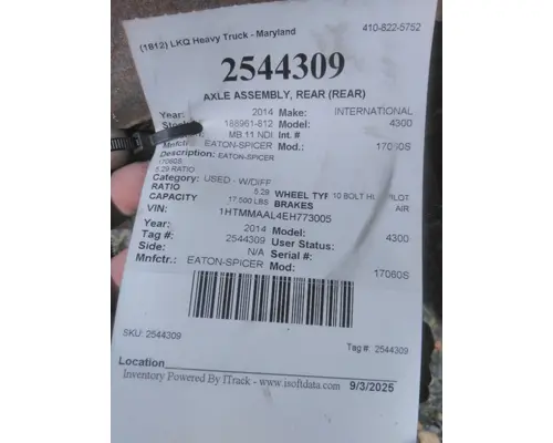 EATON-SPICER 17060S AXLE ASSEMBLY, REAR (REAR)