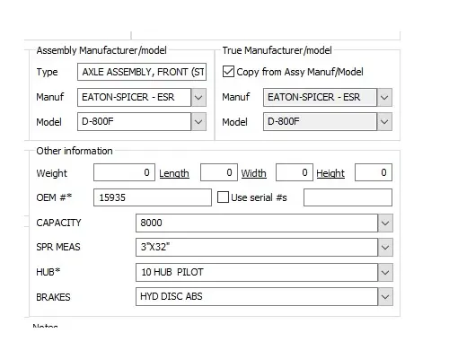 EATON-SPICER D-800F AXLE ASSEMBLY, FRONT (STEER)