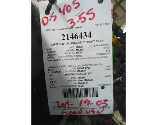 EATON-SPICER DS405R355 DIFFERENTIAL ASSEMBLY FRONT REAR