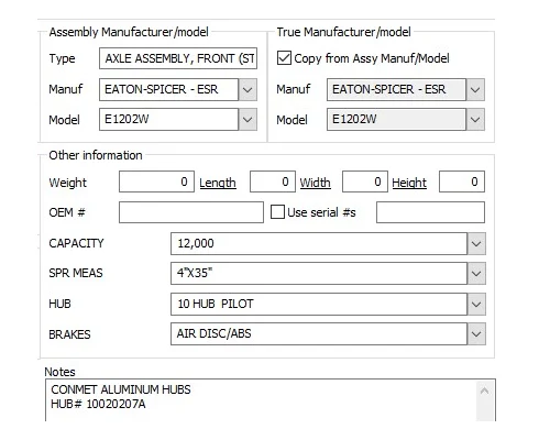 EATON-SPICER E1202W AXLE ASSEMBLY, FRONT (STEER)