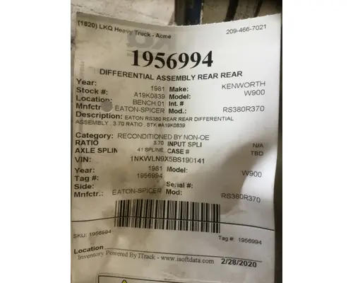 EATON-SPICER RS380R370 DIFFERENTIAL ASSEMBLY REAR REAR