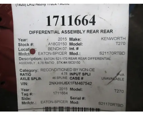 EATON-SPICER S21170RTBD DIFFERENTIAL ASSEMBLY REAR REAR
